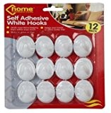 Stick on Hook Self Adhesive Hanger Oval White Plastic Hook Coat Peg 12 Piece by Home Connection