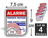 Sticker / Autocollant Alarme Vidéo Surveillance ( Lot de 4 stickers ) Alm New