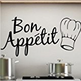 Sticker Bay Sticker mural pour la cuisine Inscription Bon Appétit avec inscription Noir