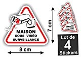 Sticker Vidéo-Surveillance " Maison " Autocollant ( Lot de 4 Stickers ) Triangle