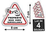 Sticker Vidéo-Surveillance " Propriété " Autocollant ( Lot de 4 Stickers ) Triangle