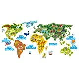 Stickers muraux éducatifs pour les enfants Decal - affiche de carte du monde drôle et coloré Géographie et zoologie- « ...