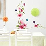 Sundautumn Stickers Muraux Fleurs et Papillon Magnifiques pour Décoration de Salle de Bain/Salon ou Cuisine Moderne