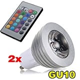 TOOGOO(R)2pcs 4X GU10 3W 16 couleurs RVB LED ampoule lampe + Telecommande IR