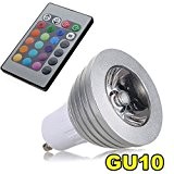TOOGOO(R) GU10 3W 16 couleurs RVB LED ampoule lampe + Telecommande IR