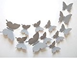 ufengke® 12 Pcs 3D Papillons Stickers Muraux Design de Mode Bricolage Papillon Art Autocollants Artisanat Décoration de La Maison, Gris