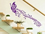 ufengke® Beaux Papillons Violets Avec des Notes de Musique Stickers Muraux, Salle de Séjour Chambre à Coucher Autocollants Amovibles