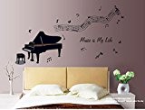 ufengke® Noir Piano et Notes de Musique Stickers Muraux, Salle de Séjour Chambre à Coucher Autocollants Amovibles