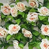 Ularma 1 PC artificiel Rose fleur rotin vert feuille vigne guirlande Home Decor (beige)