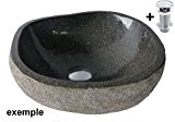 Vasque à poser en pierre naturelle 40cm + bonde standard 8cm
