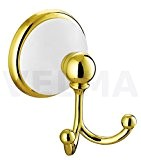 VELMA - 278353 - Patère Porte-Serviette Double - Série Bianco Gold - Design Exclusif - Laiton/Alliage De Zinc/Céramique/Or 18 Carats ...