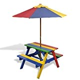vidaXL Table de pique-nique enfant en quatre couleurs avec parasol