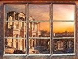 vieux temple en ruine effet de crayon d'art Fenêtre en 3D look, mur ou format vignette de la porte: 62x42cm, ...