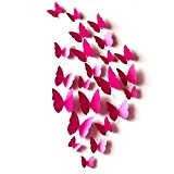 Vovotrade 12 3D Pcs Stickers muraux papillon aimant pour Décoration New (Rose Vif)