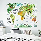 Vovotrade Carte du monde animal amovible Decal Art Mural Home Decor Stickers muraux