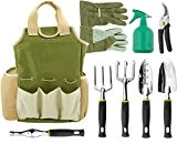 Vremi 9 Piece Garden Tool Set with Gardening Tote and Work Gloves - Hand Tools with Ergonomic Handles include Rake ...