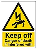 vsafety Signes 68028 an-s "Keep Off, Danger de Mort Si immiscée avec signe « Attention électrique, autocollant, Portrait, 150 mm x 200 mm, noir/jaune