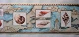 Wallpaper Border Nautical Map Sea Shells & Lighthouses Peach, Blue on Tan by Rolling-Borders