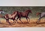 Wallpaper Border Running Wild Horses on Tan and Green by Seabrook