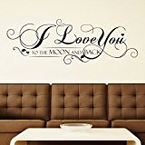 Walplus Sticker mural 55 x 58 x 55 cm Sticker mural citation "I Love You to the moon and back amovible en vinyle ...