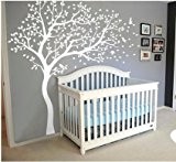 White Blossom Tree Wall Stickers with Flying Birds for Kid Nursery Bedrooms Baby Shower Wall Decor by Generic