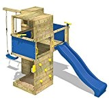 WICKEY Tour de jeux Smart Cube Aire de jeux en bois Tour d'escalade pour jardin avec balançoire, mur d'escalade, bac ...