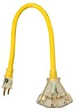 Yellow Jacket 2882 12/3 Heavy-Duty 15-Amp SJTW Contractor Extension Cord with Lighted Power Block, 2-Feet by Yellow Jacket