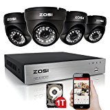 ZOSI AHD 720P 8CH DVR Enregistreur Vidéosurveillance 4pcs Caméra Dôme 1280TVL 720P Système de Surveillance de Sécurité Extérieure Vision Nocturne ...