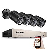 ZOSI HD-TVI 720P 8CH DVR 4pcs Caméra Surveillance 1280TVL 65ft (20m) Vision Nocturne, 24pcs Leds IR, Contrôle à distance en ...